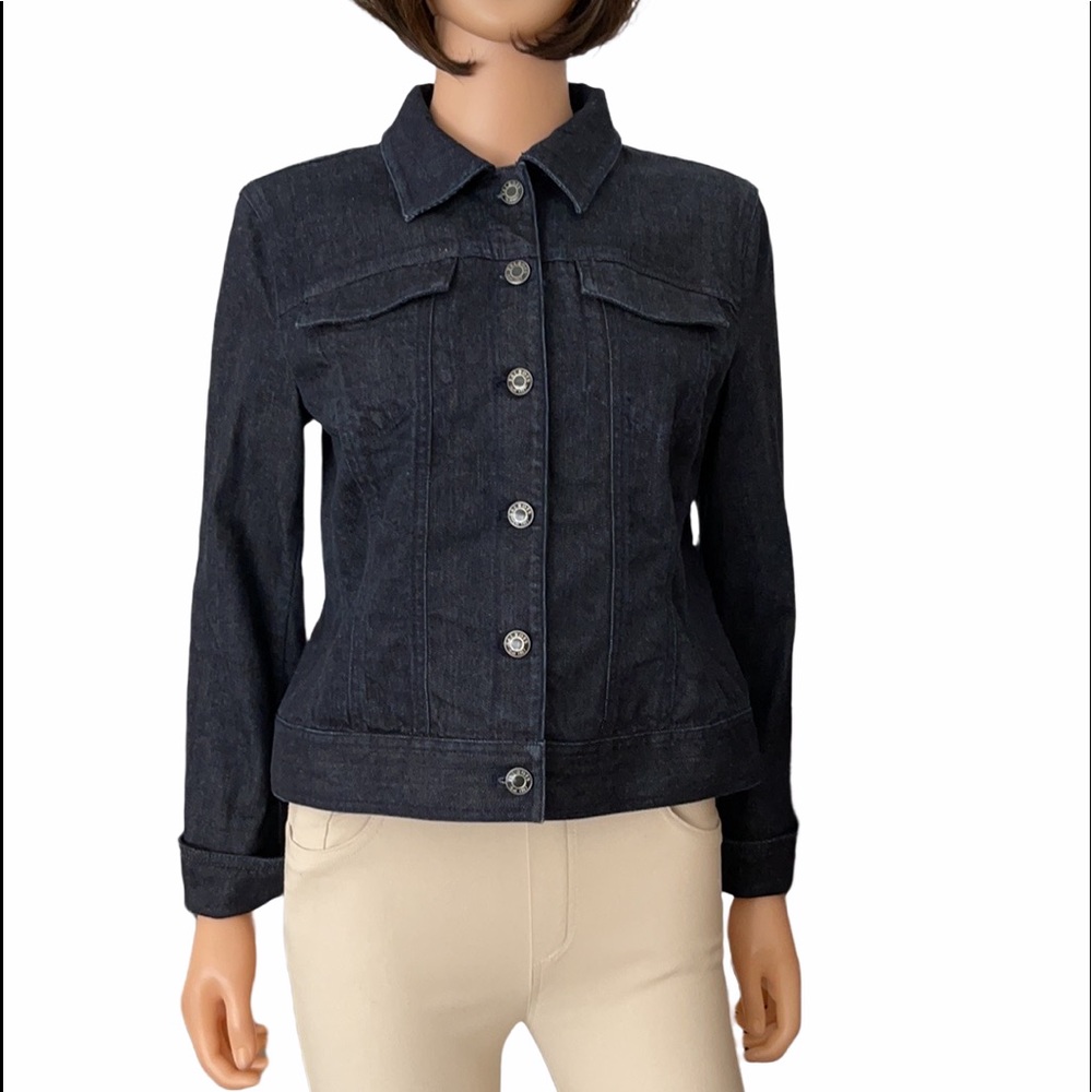 Talbots Cotton Blue Jean Cropped Jacket Logo Buttons Size 8P